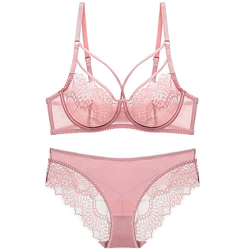 

Women's Bra & Panty Set Underwire Bra 3/4 Cup Solid Color Sexy Blushing Pink