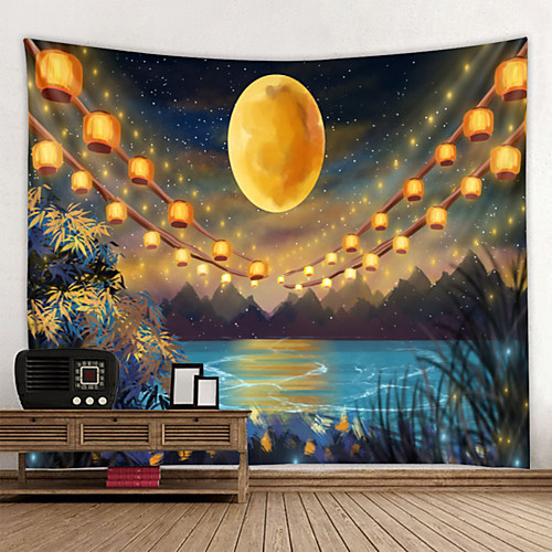 

Wall Tapestry Wall Hanging Art Deco Blanket Curtains Hanging in the Home Bedroom Living Room Decoration Lanterns on the Moon Lake Under the Night Sky