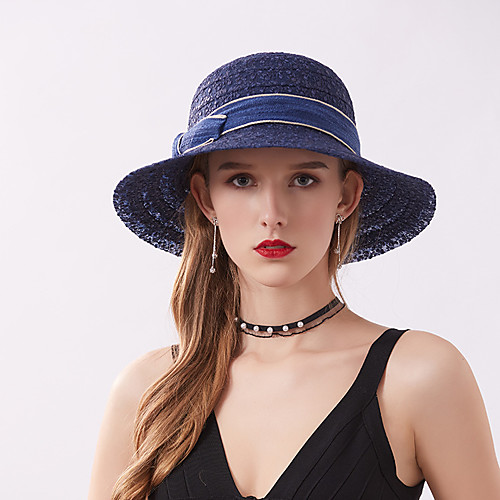 

Women's Straw Hat Vacation Beach Bow Solid Color Beige Gray Hat / Winter / Spring / Summer