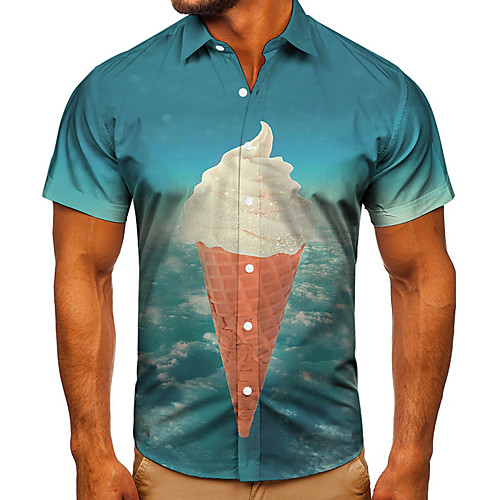 

Men's Shirt 3D Print Graphic Prints Ice Cream Button-Down Short Sleeve Street Tops Casual Fashion Classic Breathable Blue
