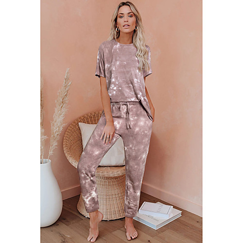 

Women's Basic Tie Dye Casual / Daily Home Two Piece Set Tracksuit T shirt Loungewear Jogger Pants Drawstring Tops