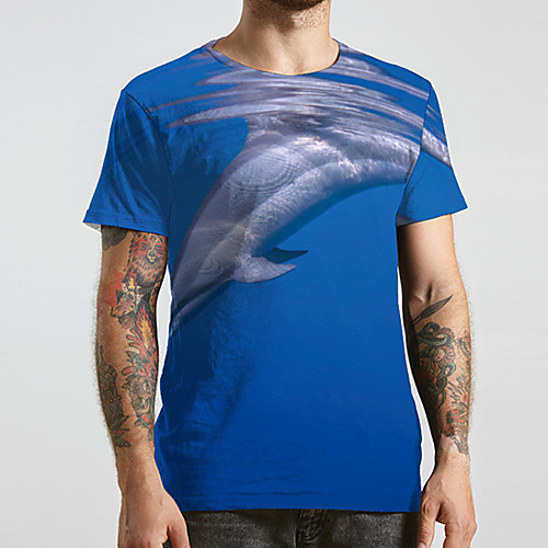 

Men's Unisex Tee T shirt 3D Print Graphic Prints Shark Plus Size Print Short Sleeve Casual Tops Basic Designer Big and Tall Blue