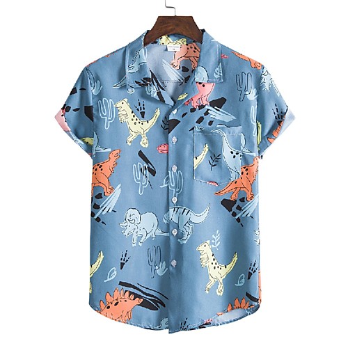 

Men's Shirt Other Prints Animal Print Short Sleeve Casual Tops Hawaiian Light Blue