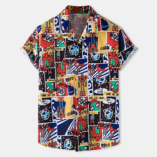 

Men's Shirt 3D Print Graphic Prints Print Short Sleeve Vacation Tops Beach Boho Yellow