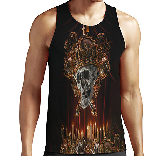 

Men's Unisex Tank Top Undershirt 3D Print Graphic Prints Skull Plus Size Print Sleeveless Casual Tops Basic Designer Big and Tall Black