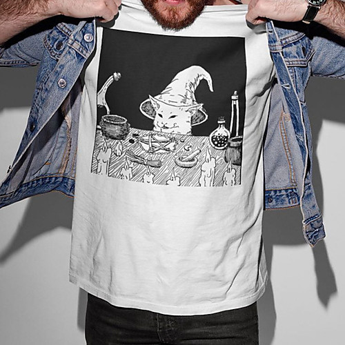 

Men's Unisex Tee T shirt Hot Stamping Cartoon Cat Graphic Prints Plus Size Print Short Sleeve Casual Tops Cotton Basic Fashion Designer Big and Tall White