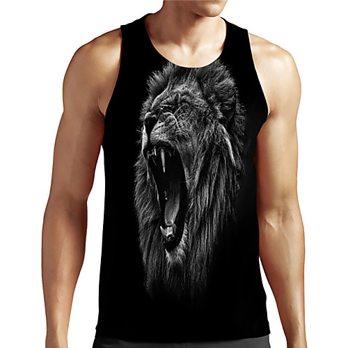 

Men's Unisex Tank Top Undershirt 3D Print Graphic Prints Lion Animal Plus Size Print Sleeveless Casual Tops Basic Designer Big and Tall Black