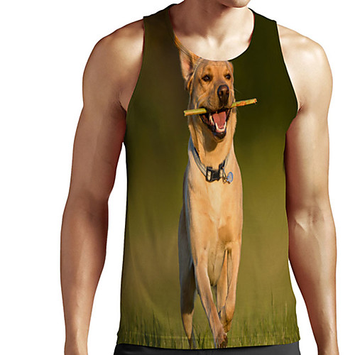 

Men's Unisex Tank Top Undershirt 3D Print Dog Graphic Prints Animal Plus Size Print Sleeveless Casual Tops Basic Designer Big and Tall Green