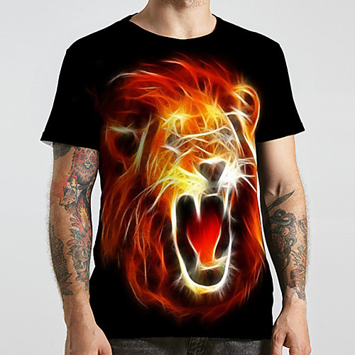 

Men's Unisex Tee T shirt 3D Print Graphic Prints Lion Animal Plus Size Print Short Sleeve Casual Tops Fashion Designer Big and Tall Black