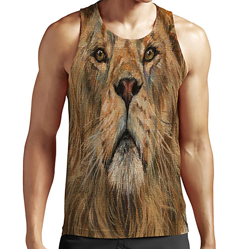 

Men's Unisex Tank Top Undershirt 3D Print Graphic Prints Lion Animal Plus Size Print Sleeveless Casual Tops Basic Fashion Designer Breathable Brown