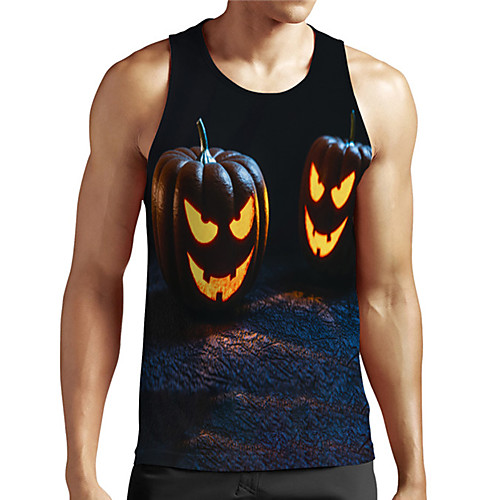 

Men's Unisex Tank Top Undershirt 3D Print Graphic Prints Pumpkin Plus Size Print Sleeveless Casual Tops Basic Designer Big and Tall Black