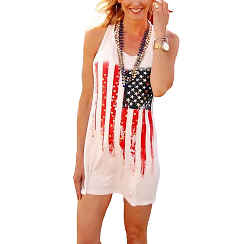 

Women's A Line Dress Knee Length Dress White Black Sleeveless Flag Spring Summer Casual / Daily 2021 S M L XL 2XL 3XL