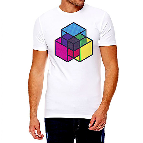 

Men's Unisex Tee T shirt Hot Stamping Graphic Prints Rubik's Cube Plus Size Print Short Sleeve Casual Tops Cotton Basic Fashion Designer Big and Tall White