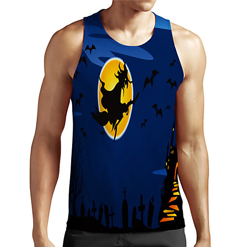 

Men's Unisex Tank Top Undershirt 3D Print Graphic Prints Witch Plus Size Print Sleeveless Casual Tops Basic Designer Big and Tall Blue