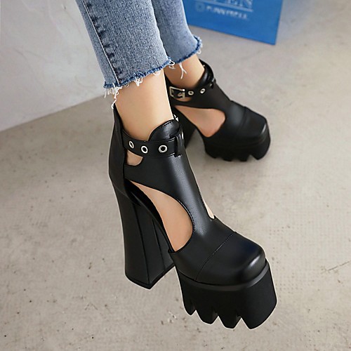 

Women's Heels Chunky Heel Square Toe PU Synthetics Black Red Silver