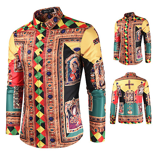 

Men's Shirt Color Block Button-Down Long Sleeve Casual Tops Cotton Casual Fashion Breathable Comfortable Rainbow
