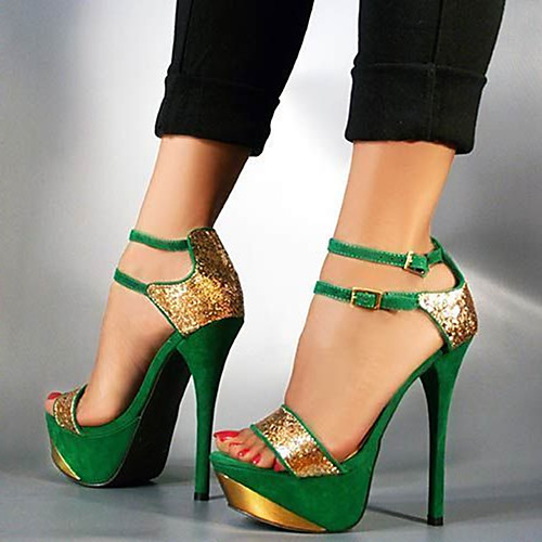 

Women's Sandals Platform Sandals Stiletto Heel Open Toe Satin Gleit Buckle Color Block Green