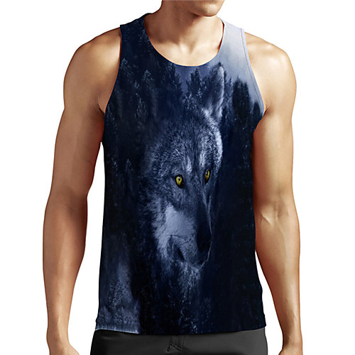 

Men's Unisex Tank Top Undershirt 3D Print Graphic Prints Wolf Plus Size Print Sleeveless Casual Tops Basic Designer Big and Tall Gray