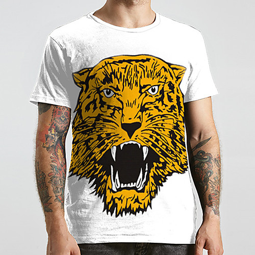 

Men's Unisex Tee T shirt 3D Print Graphic Prints Tiger Animal Plus Size Print Short Sleeve Casual Tops Fashion Designer Big and Tall White