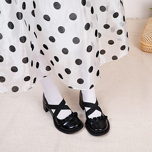 

Women's Lolita Shoes Chunky Heel Round Toe PU Synthetics White Black