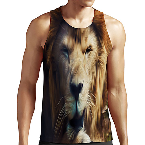 

Men's Unisex Tank Top Undershirt 3D Print Graphic Prints Lion Animal Plus Size Print Sleeveless Casual Tops Basic Designer Big and Tall Coffee