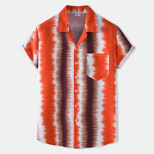 

Men's Shirt Striped Button-Down Short Sleeve Casual Tops Cotton Casual Fashion Breathable Comfortable Orange / Beach