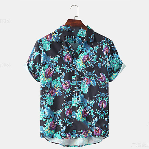 

Men's Shirt Graphic Short Sleeve Casual Tops Simple Casual Breathable Comfortable Black / White Blue-Green Blue