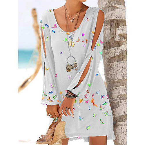 

Women's Shift Dress Short Mini Dress Blushing Pink Wine Green White Black Navy Blue Long Sleeve Animal Print Spring Summer Round Neck Casual Holiday Loose 2021 S M L XL XXL 3XL