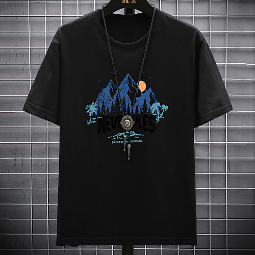 

Men's Unisex Tee T shirt Hot Stamping Graphic Prints Mountain Letter Plus Size Print Short Sleeve Casual Tops Cotton Basic Fashion Designer Big and Tall White Black Light gray