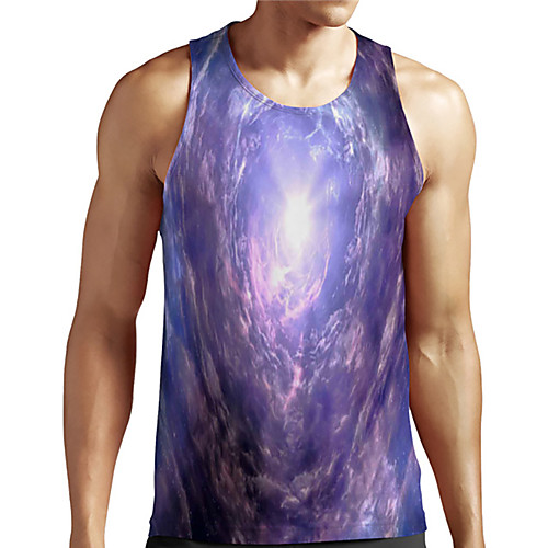 

Men's Unisex Tank Top Undershirt 3D Print Galaxy Graphic Prints Plus Size Print Sleeveless Casual Tops Basic Designer Big and Tall Purple