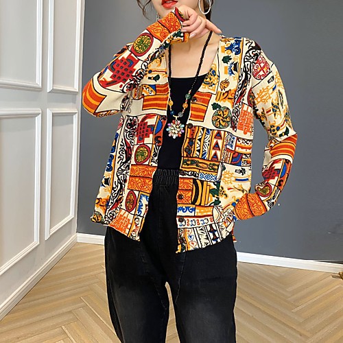 

women's retro literary print knit sweater coat women's autumn new loose large size was thin western style wild v-neck cardigan