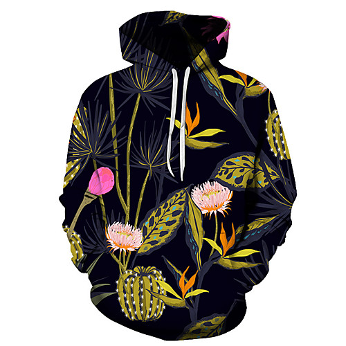 

Men's Unisex Plus Size Pullover Hoodie Sweatshirt Graphic Prints Flower Print Hooded Casual Daily Holiday 3D Print Basic Designer Hoodies Sweatshirts Long Sleeve Blue Green Navy Blue