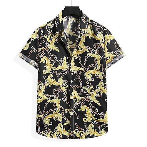 

Men's Shirt Other Prints Graphic Short Sleeve Daily Tops Basic Classic Classic Collar Gold / Summer