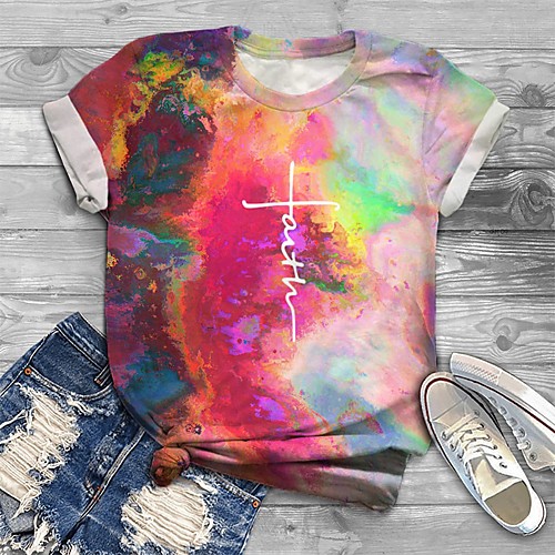 

Women's Plus Size Tops T shirt Graphic Tie Dye Print Short Sleeve Crewneck Basic Blushing Pink Big Size XL XXL 3XL 4XL 5XL / Loose