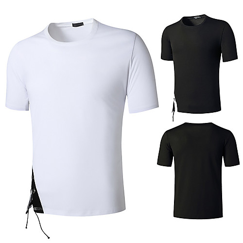 

Men's Golf Shirt Tennis Shirt T shirt non-printing Solid Color Patchwork Short Sleeve Going out Slim Tops Cotton Basic Round Neck White Black / Summer