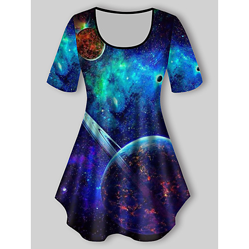 

Women's Plus Size Tops T shirt Galaxy Graphic Print Short Sleeve Crewneck Basic Blue Big Size XL XXL 3XL 4XL 5XL / Holiday