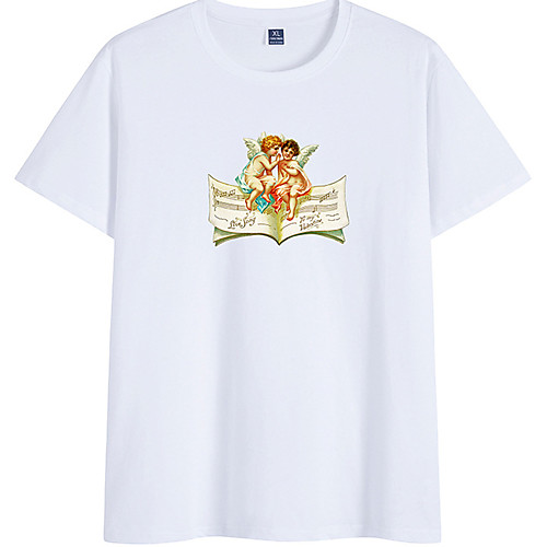 

Men's Unisex Tee T shirt Hot Stamping Graphic Prints Angel Plus Size Short Sleeve Casual Tops 100% Cotton Basic Vintage Designer Big and Tall White Black Red