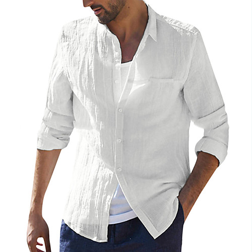 

Men's Shirt Solid Color Button-Down Long Sleeve Casual Tops Lightweight Casual Fashion Breathable Blue White Black
