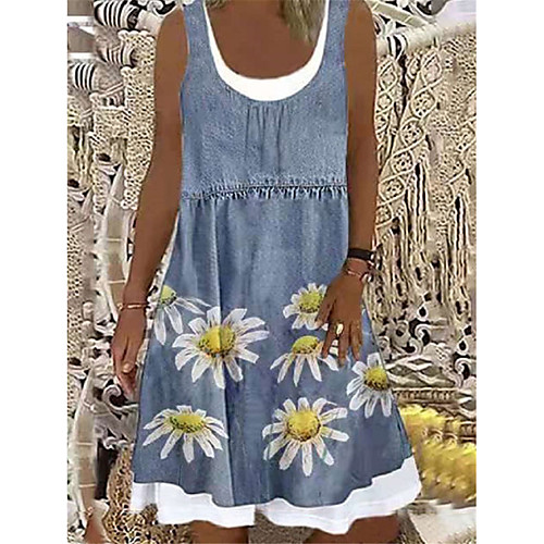 

Women's A Line Dress Knee Length Dress Picture color 1 Picture color 2 Sleeveless Print Flower Spring Summer Casual / Daily 2021 S M L XL XXL XXXL