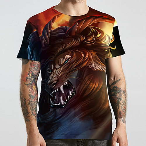 

Men's Unisex Tee T shirt 3D Print Graphic Prints Lion Animal Plus Size Print Short Sleeve Casual Tops Fashion Designer Big and Tall Black