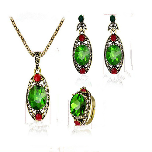 

Women's Emerald Jewelry Set Geometrical Flower Vintage Earrings Jewelry Green For Anniversary Party Evening Gift Festival 1 set