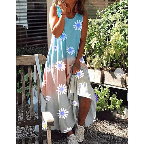 

Women's A Line Dress Midi Dress Light Blue Blushing Pink Light Purple Light Green Sleeveless Pattern Summer Casual 2021 S M L XL XXL