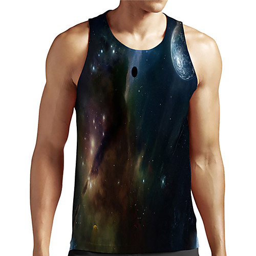

Men's Unisex Tank Top Undershirt 3D Print Galaxy Graphic Prints Plus Size Print Sleeveless Casual Tops Basic Designer Big and Tall Black