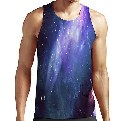 

Men's Unisex Tank Top Undershirt 3D Print Galaxy Graphic Prints Plus Size Print Sleeveless Casual Tops Basic Designer Big and Tall Blue