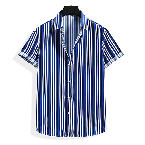 

Men's Shirt Striped Short Sleeve Casual Tops Simple Blue Red Green