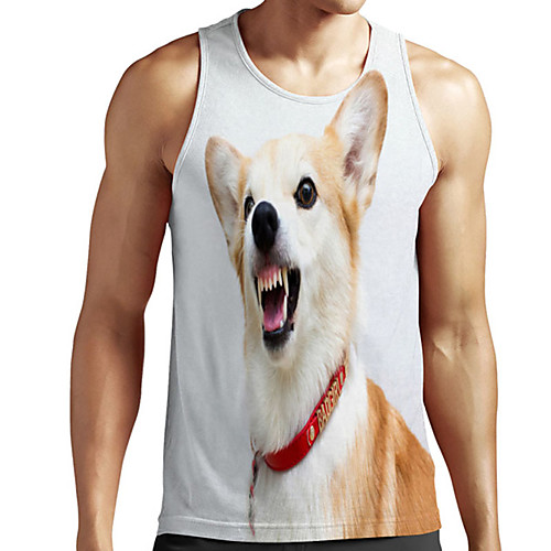 

Men's Unisex Tank Top Undershirt 3D Print Dog Graphic Prints Animal Plus Size Print Sleeveless Casual Tops Basic Designer Big and Tall White