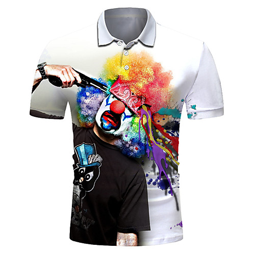 

Men's Golf Shirt Tennis Shirt 3D Print Human Button-Down Short Sleeve Street Tops Casual Fashion Cool Breathable White / Sports