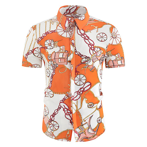 

Men's Shirt Other Prints Graphic Short Sleeve Casual Tops Casual Classic Collar Orange / Summer