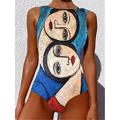 

Women's One Piece Monokini Swimsuit Tummy Control Slim Abstract Blue Swimwear Strap Bathing Suits New Casual Sexy / Padded Bras / Beach
