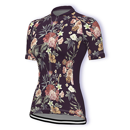 

21Grams Women's Short Sleeve Cycling Jersey Summer Spandex Polyester Black Floral Botanical Bike Jersey Top Mountain Bike MTB Road Bike Cycling Quick Dry Moisture Wicking Breathable Sports Clothing